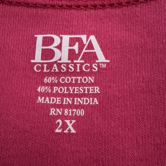 BFA Classics 2X Top Shirt Fuchsia Pink Solid Short Sleeve Scoop Neck Cotton - Picture 5 of 7